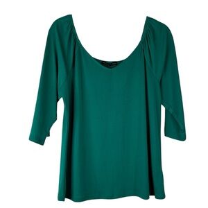 Always Indigo Kelly Green Classic Business Career V-Neck 3/4 Sleeve Top Size L